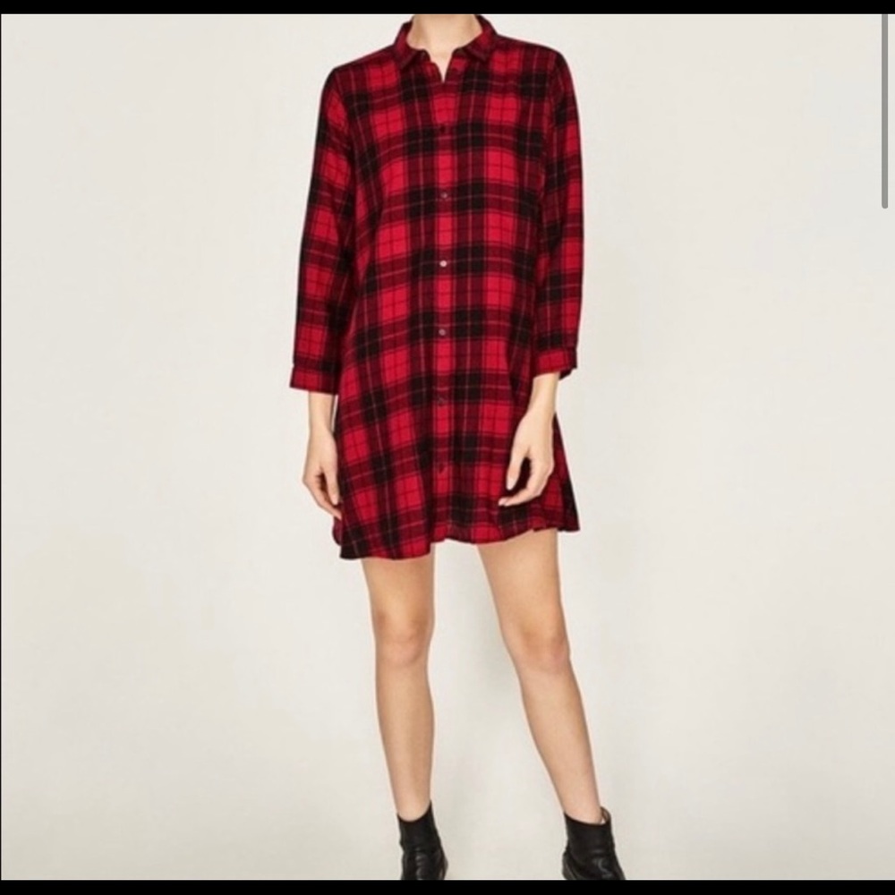 Zara red plaid swing dress
